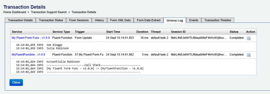 Transaction Groovy Log
