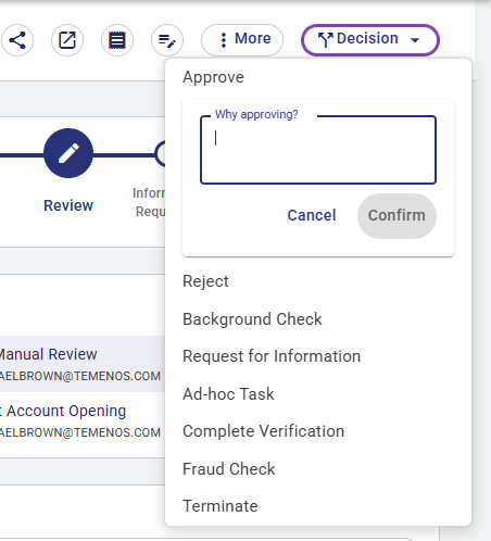 Quick Decision with confirmation input