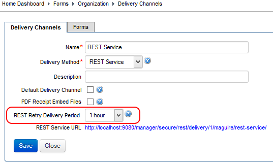 REST Delivery Channel Retry Configuration