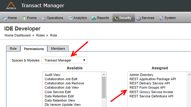 Assigning roles and permissions in Transact Manager