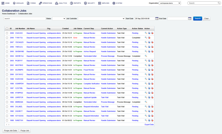 Manager view collaboration jobs