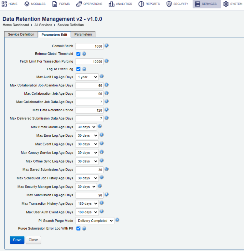 Data Retention Management v2 Service