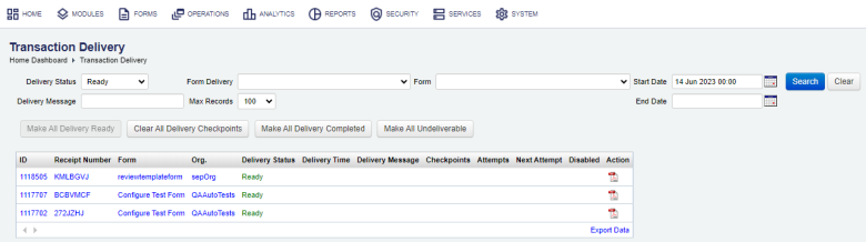 View Transactions Delivery