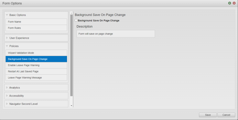 Enable Form Background Save from Form Options