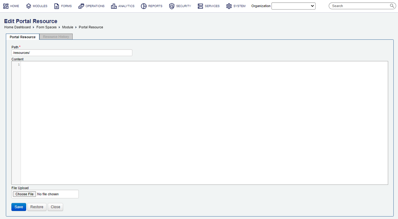 Resource Using Form Create a Form Space Resource