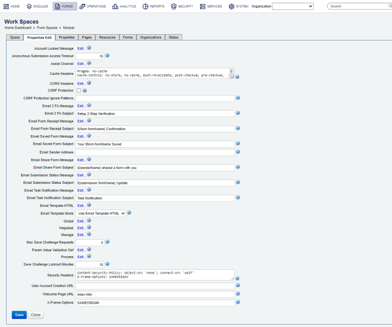 Workspaces form space properties edit configuration.