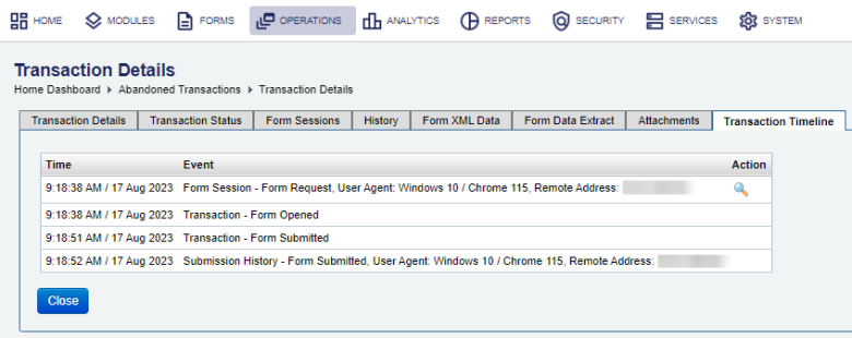 Manager view transaction time line