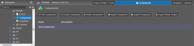 View the list of components in a project