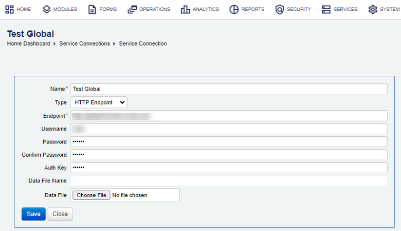 Manager configure a HTTP endpoint service connection