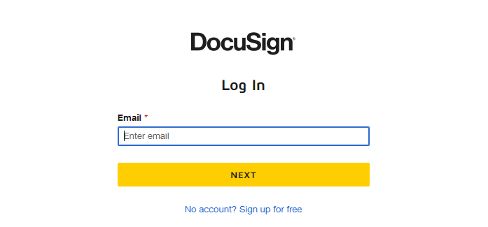 Manager DocuSign grand consent web log in page