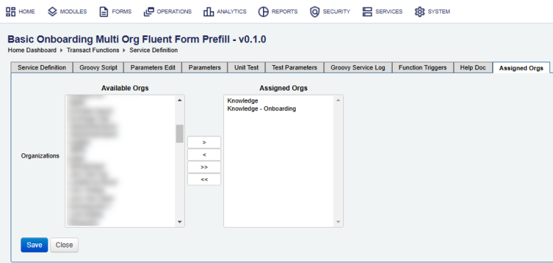 Manager configure service parameters