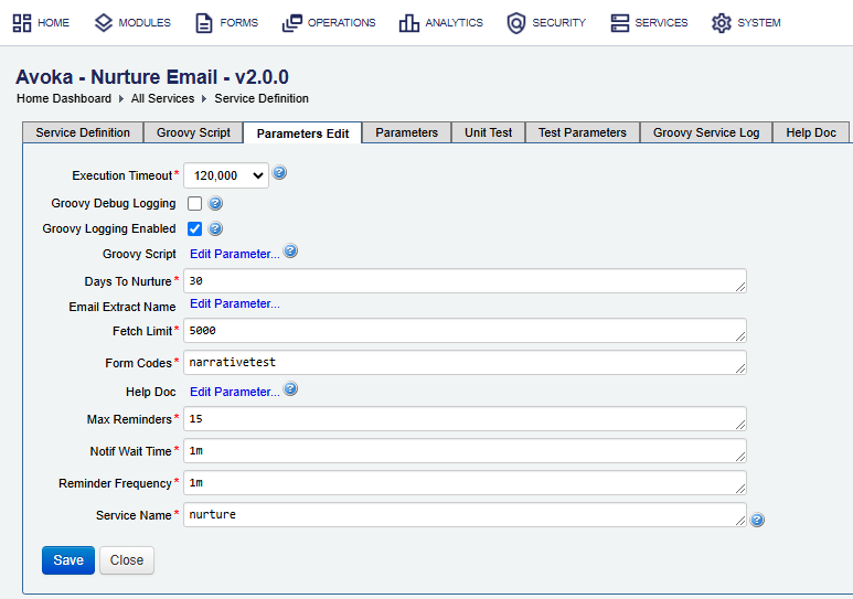 Springboard nurture email parameters