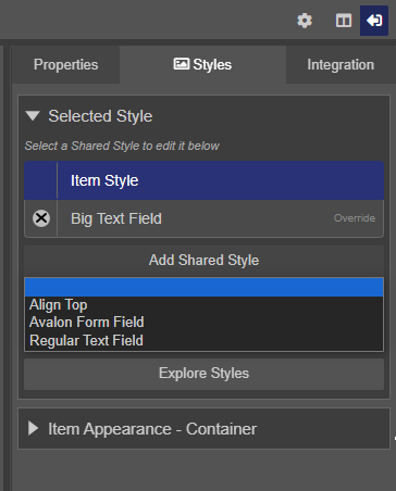 Add Shared Style Dropdown