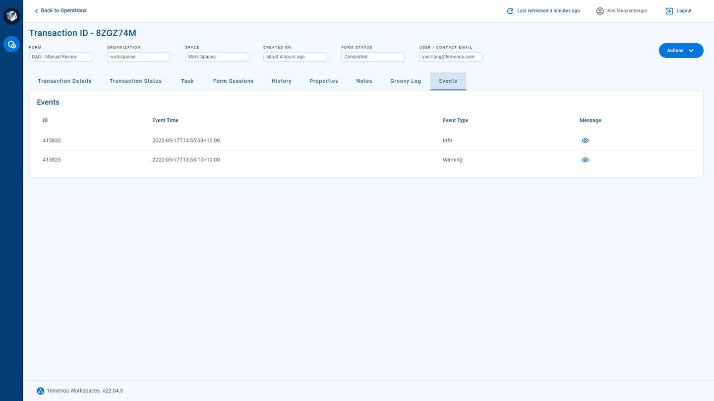 Transaction Events Tab